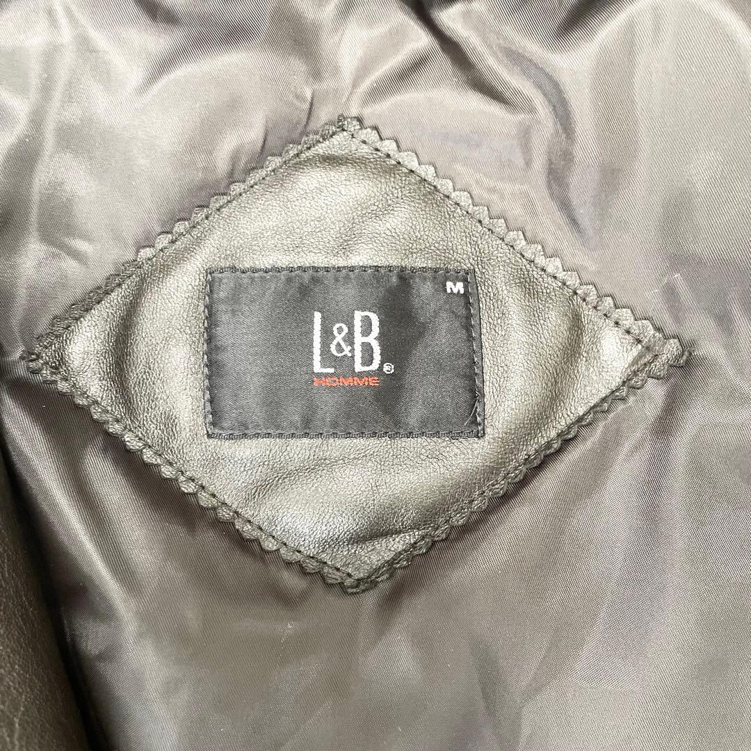 希少 極美品 L&B HOMME 羊革 フーディーレザージャケット ブラウン M