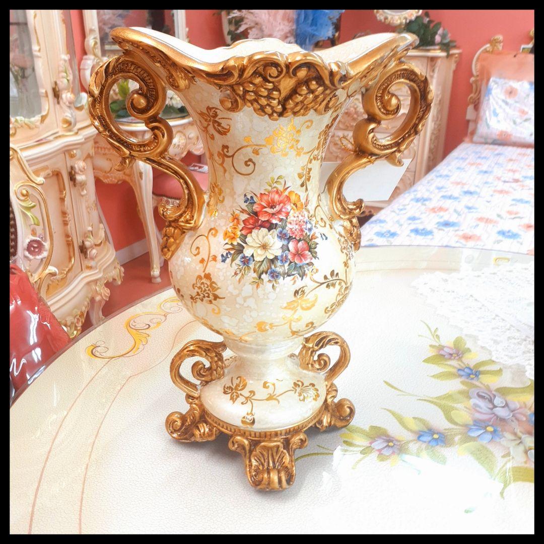 輸入雑貨　シノワズリ　『造花用・花瓶』　ゴールド　装飾　リビングオブジェ
