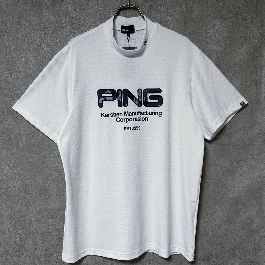 【新品】 PING ピン ビッグロゴ 半袖 モックネック シャツ ホワイト 3L
