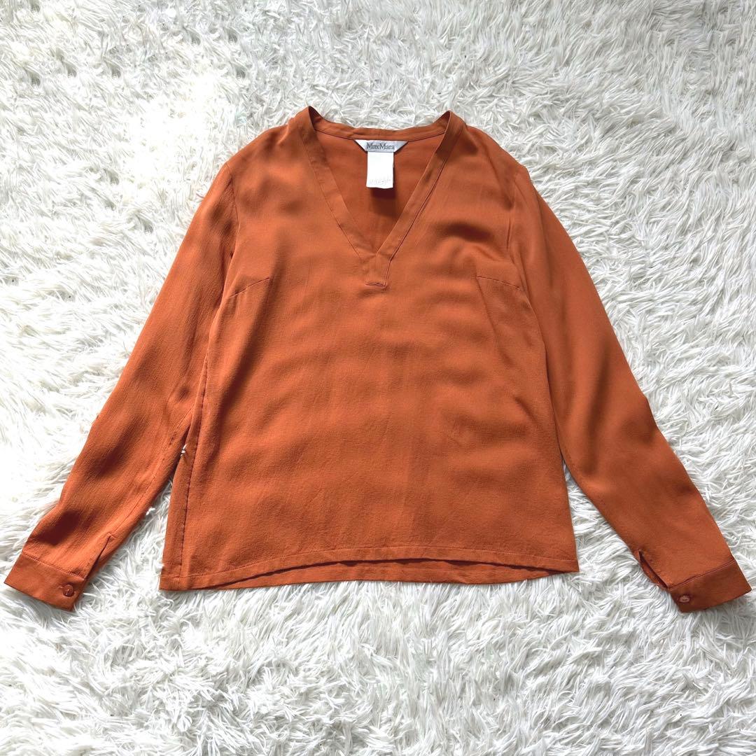 MaxMara マックスマーラ 白タグ 100%シルク Vネックブラウス