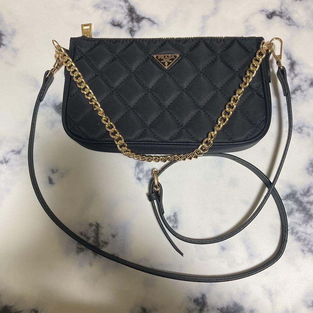 未使用自宅保管 PRADA ポーチ ミニショルダーバッグ ブラック キルティング