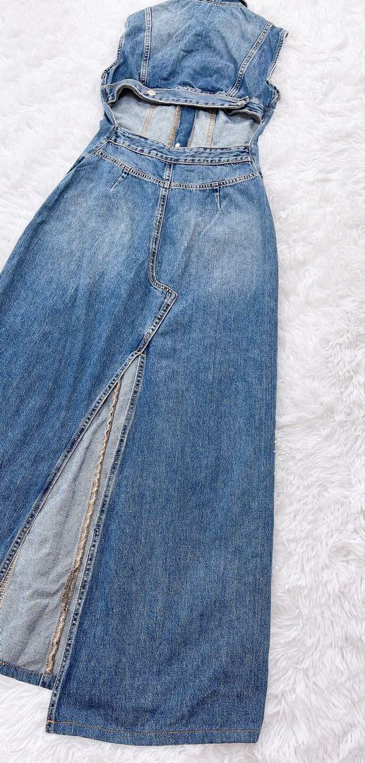 ZARA デニム ロングワンピース マキシ丈 エポレット - メルカリ