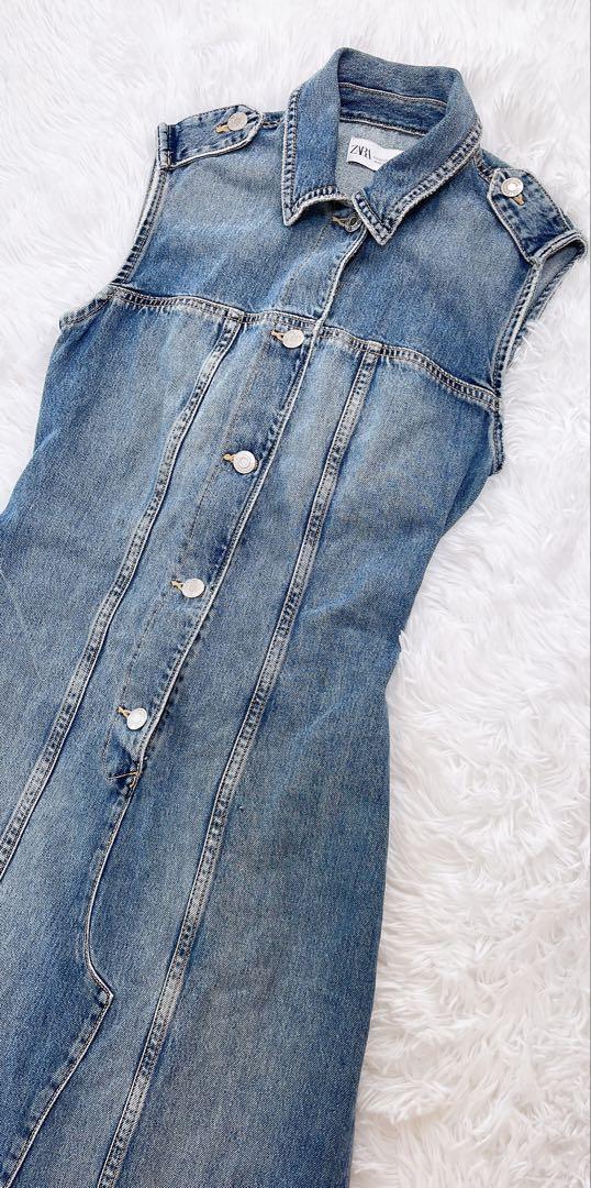 ZARA デニム ロングワンピース マキシ丈 エポレット - メルカリ