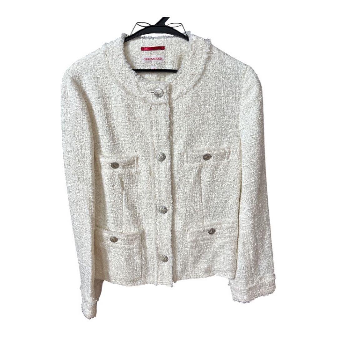 DRESSTIER フリンジツイードジャケット ホワイト 38M DRESSTERIOR