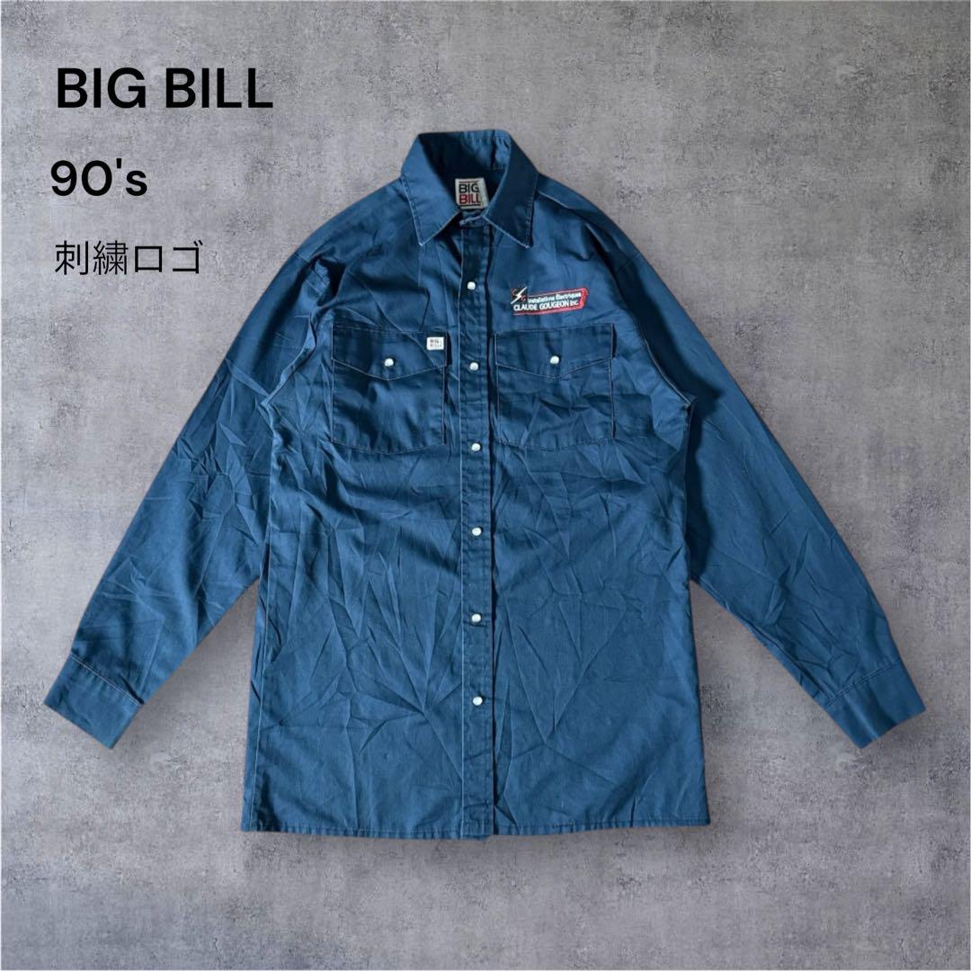 【714】90年代カナダ製BIG BILLワークシャツ企業系刺繍ロゴオールド古着