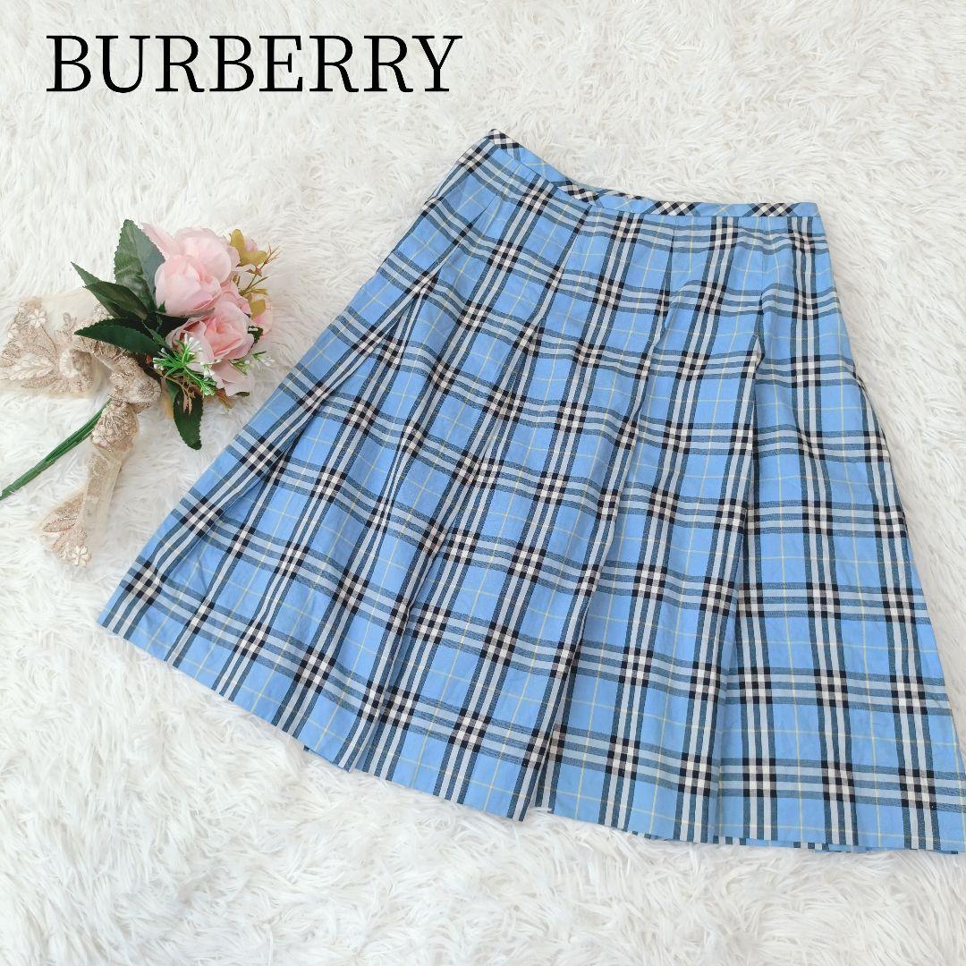 【BURBERRY/バーバリーブルーレーベル】フレアスカート　ブルー　チェック