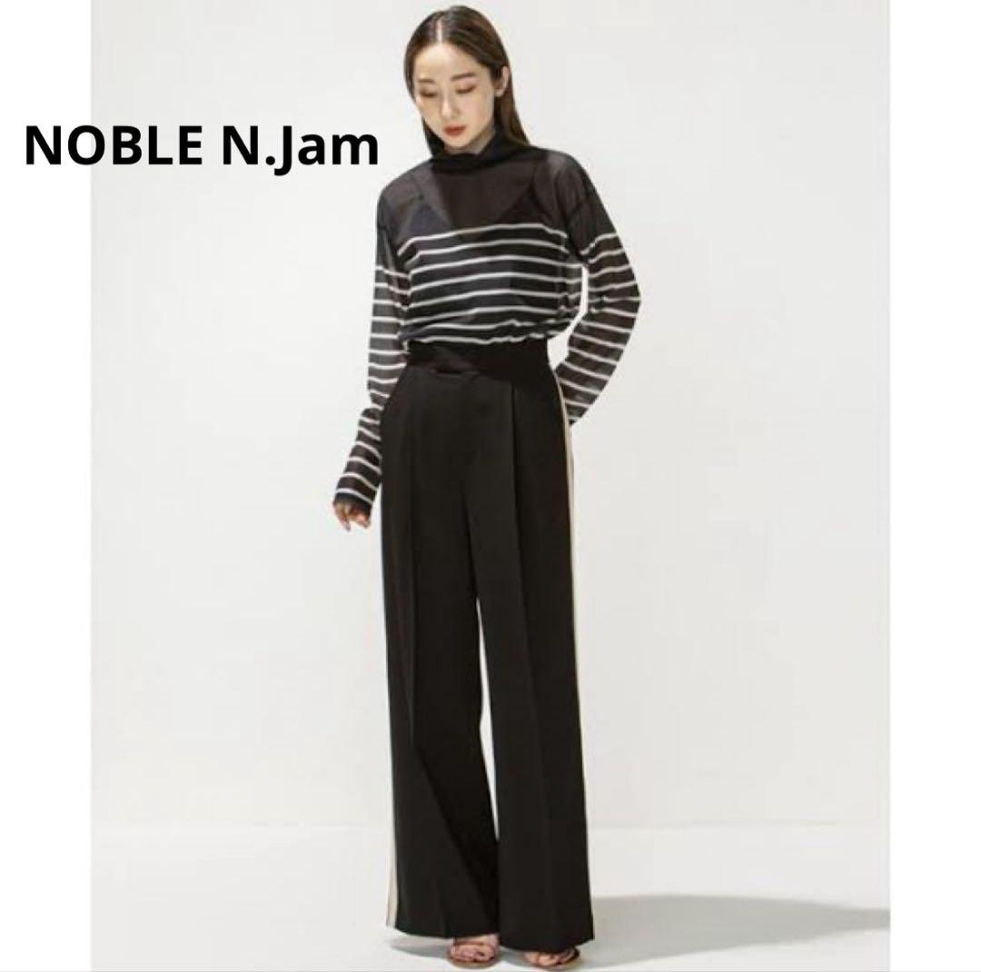 NOBLE N.Jam 日本製　ボーダーシアーハイネックトップス