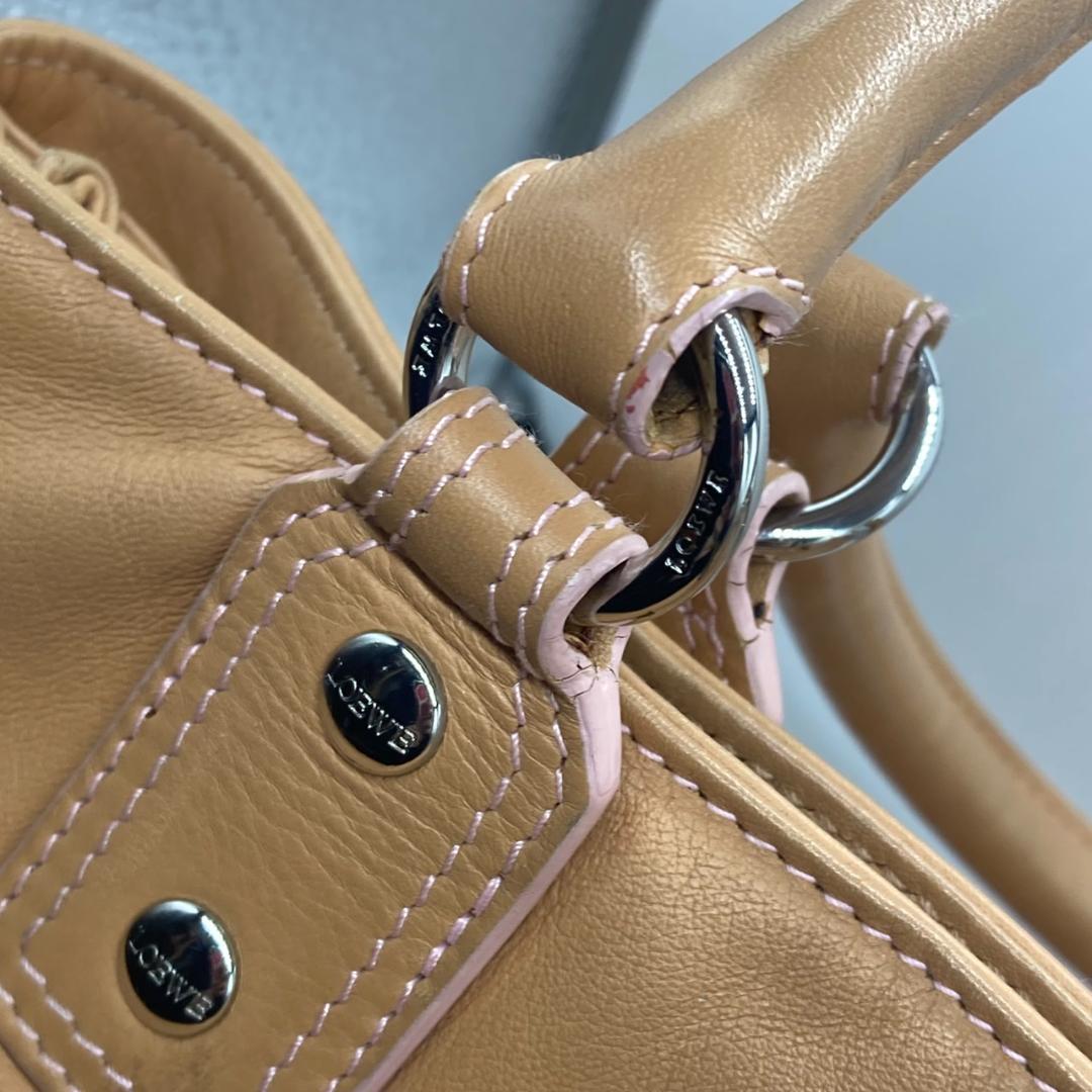 ▼LOEWE　アナグラム　レザー　スエード　ハンドバッグ　ロエベ　ベージュ