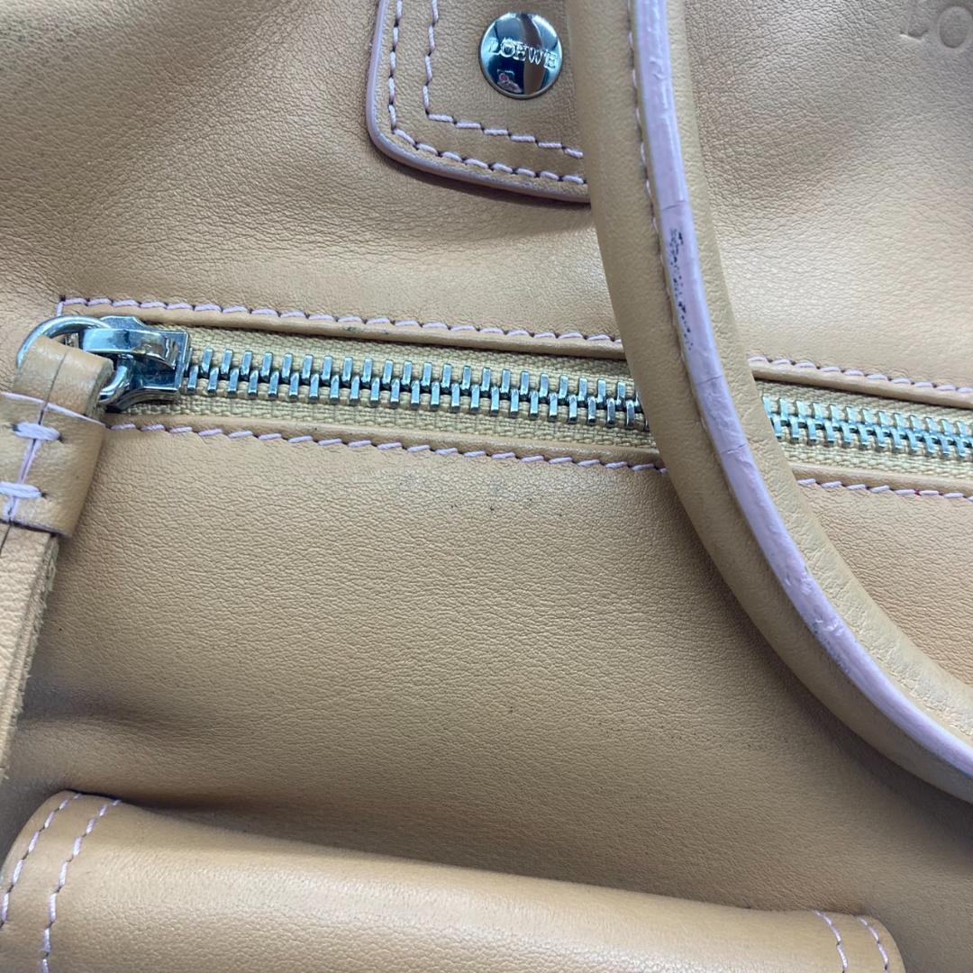 ▼LOEWE　アナグラム　レザー　スエード　ハンドバッグ　ロエベ　ベージュ