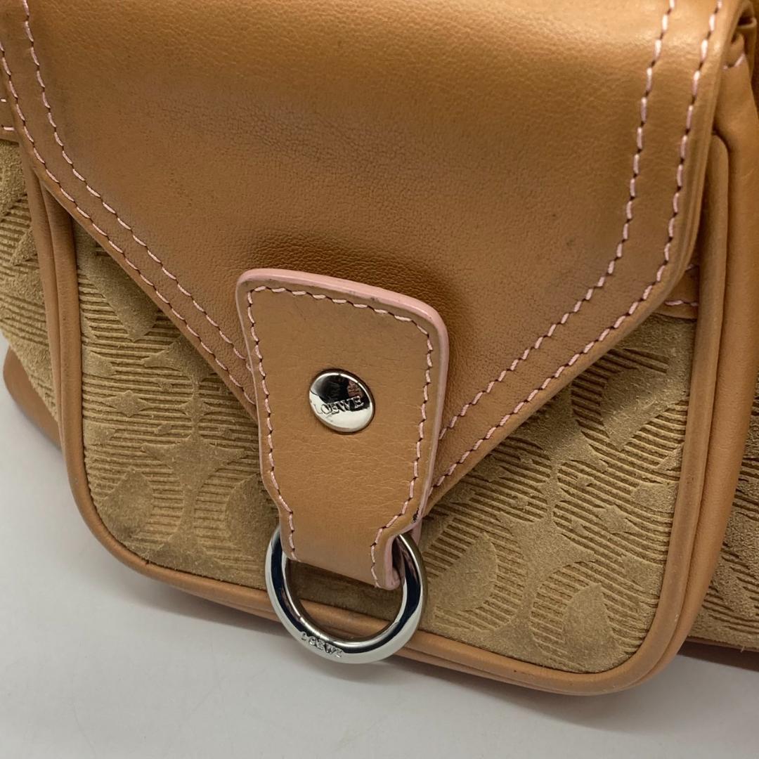 ▼LOEWE　アナグラム　レザー　スエード　ハンドバッグ　ロエベ　ベージュ