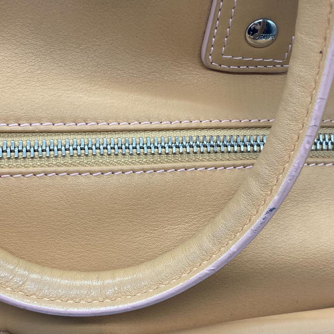 ▼LOEWE　アナグラム　レザー　スエード　ハンドバッグ　ロエベ　ベージュ