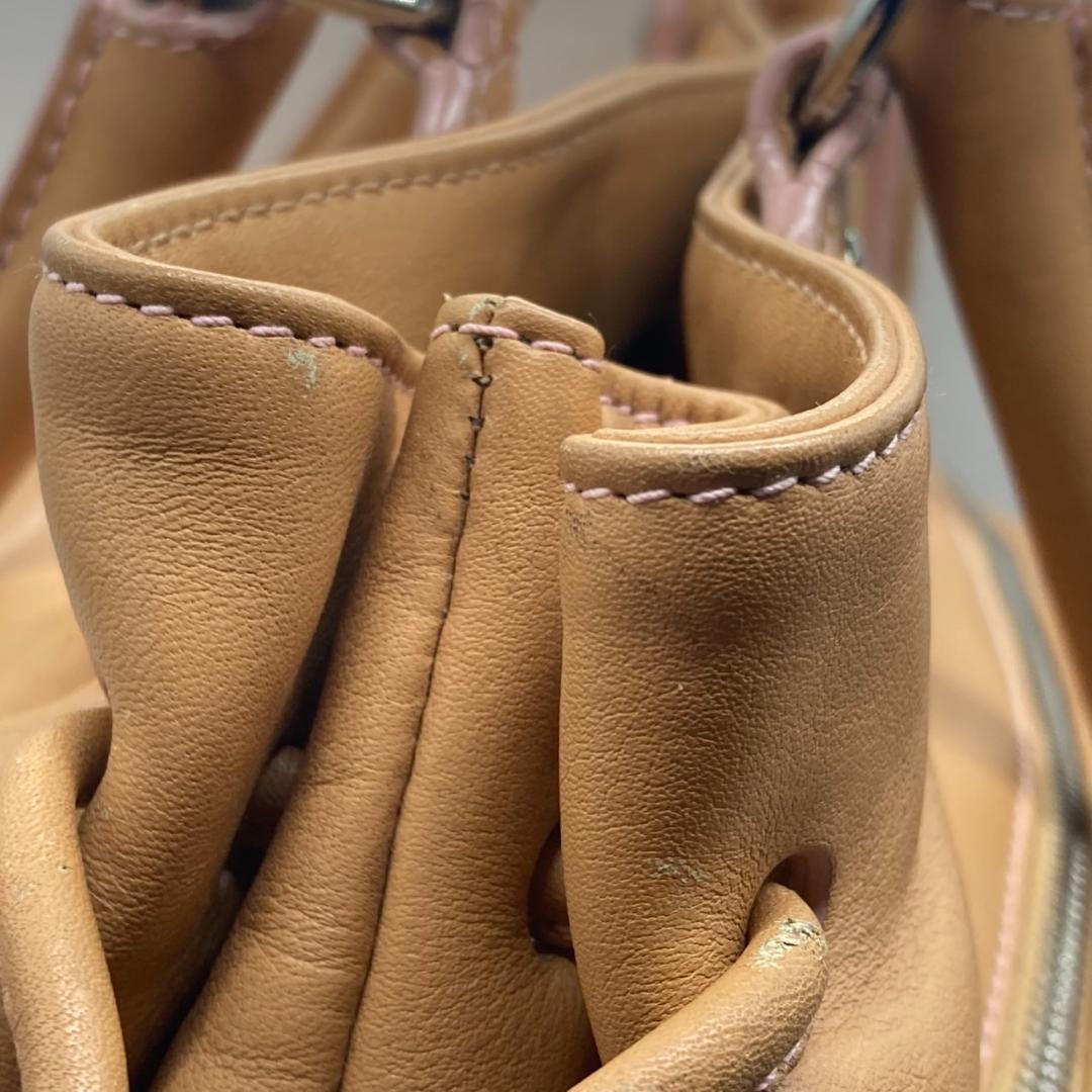 ▼LOEWE　アナグラム　レザー　スエード　ハンドバッグ　ロエベ　ベージュ