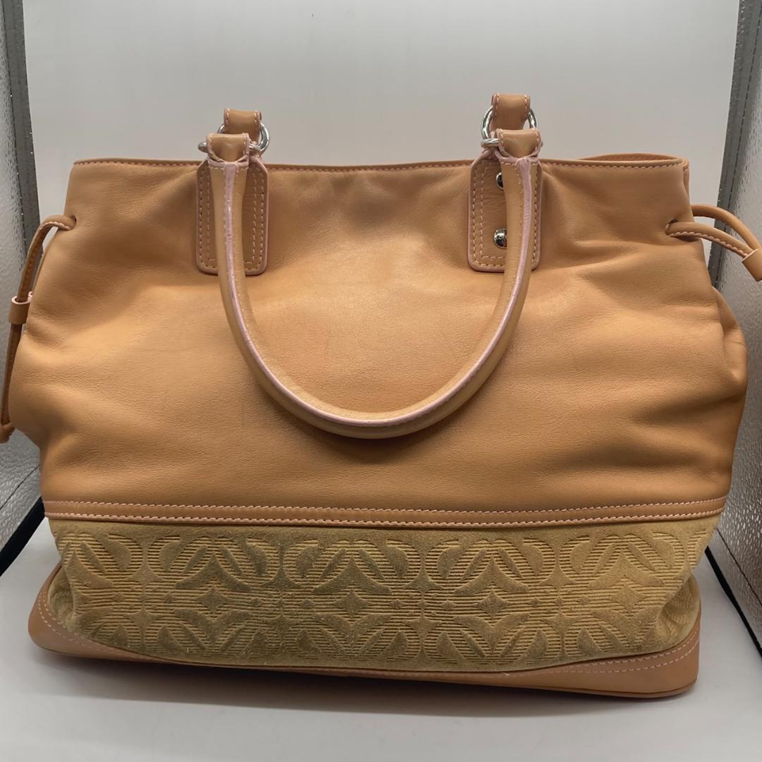 ▼LOEWE　アナグラム　レザー　スエード　ハンドバッグ　ロエベ　ベージュ