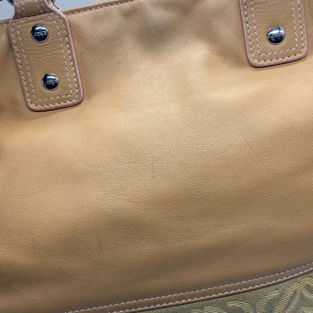 ▼LOEWE　アナグラム　レザー　スエード　ハンドバッグ　ロエベ　ベージュ