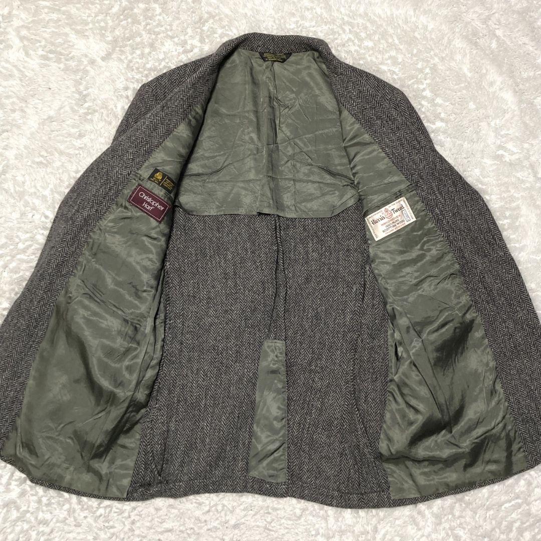 【極美品】ハリスツイード テーラードジャケット ヘリンボーン くるみ サイズXL