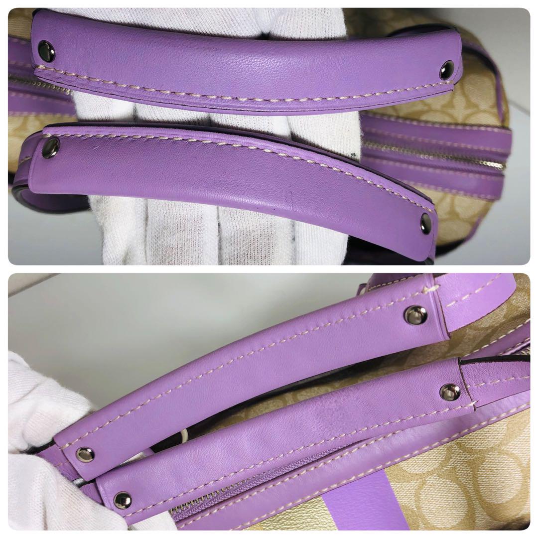 美品　coach シグネチャー　ハンドバッグ　PVC ラベンダー　ベージュ Coach シグネチャー ハンドバッグ PVC ラベンダー ベージュ