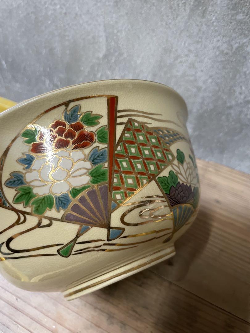 ♥九谷　鉢　銅の持ち手付き　菓子鉢　茶道具　骨董　古玩　レトロ　アンティーク ♥九谷 鉢 銅の持ち手付き 菓子鉢 茶道具 骨董 古玩 レトロ