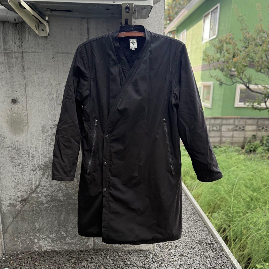 south2west8 作務衣コート ロング ノー 黒 裏起毛 ネペンテスS South2 West8