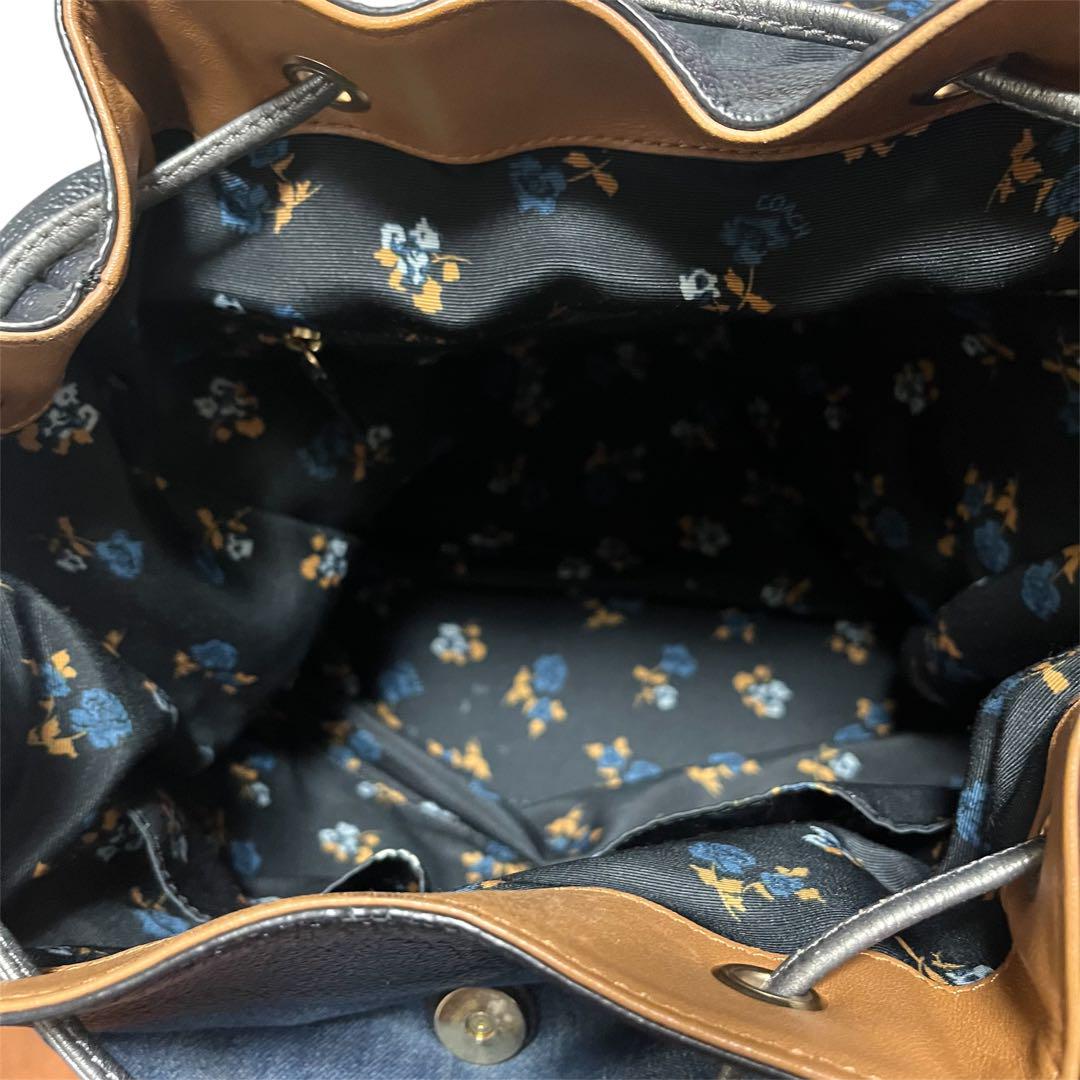 美品COACH デニム×シボレザー ターンロック リュック バックパック
