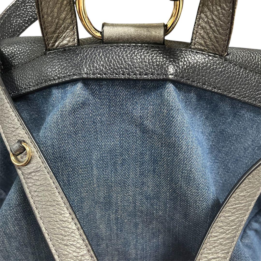 美品COACH デニム×シボレザー ターンロック リュック バックパック