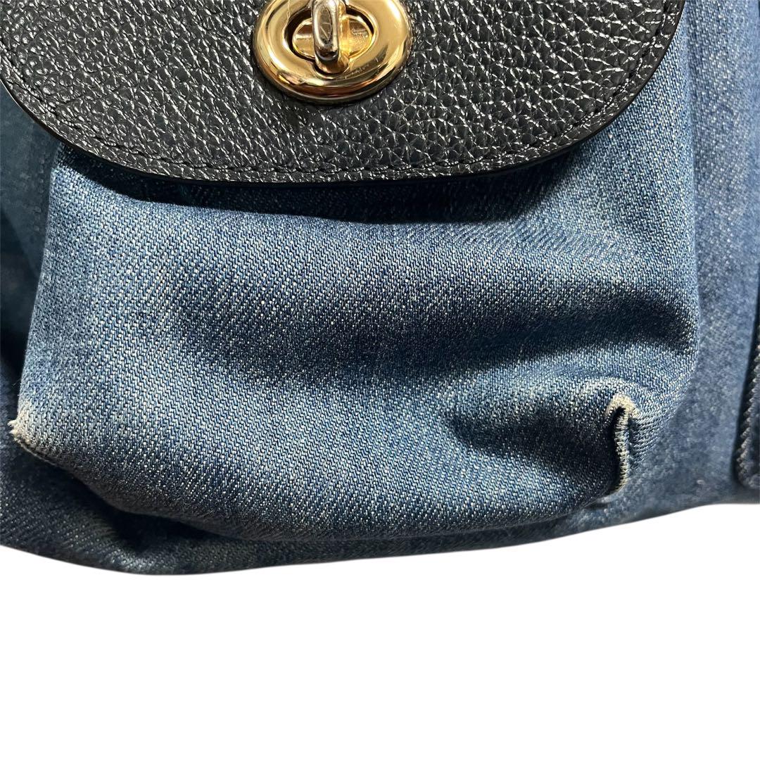 美品COACH デニム×シボレザー ターンロック リュック バックパック