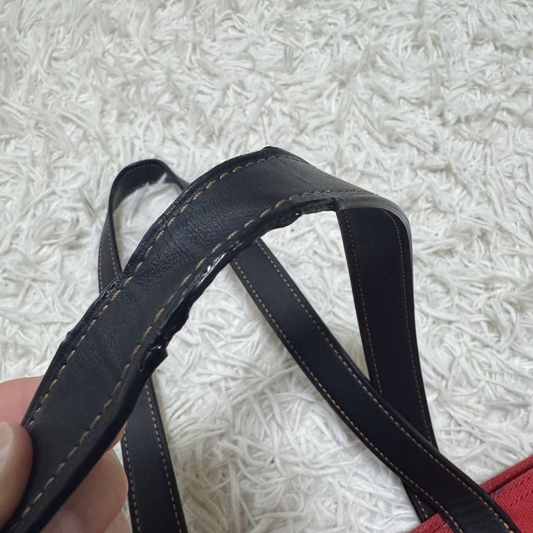 D891 コーチ 希少デザイン トートバッグ キャンバス レザー レッド 車