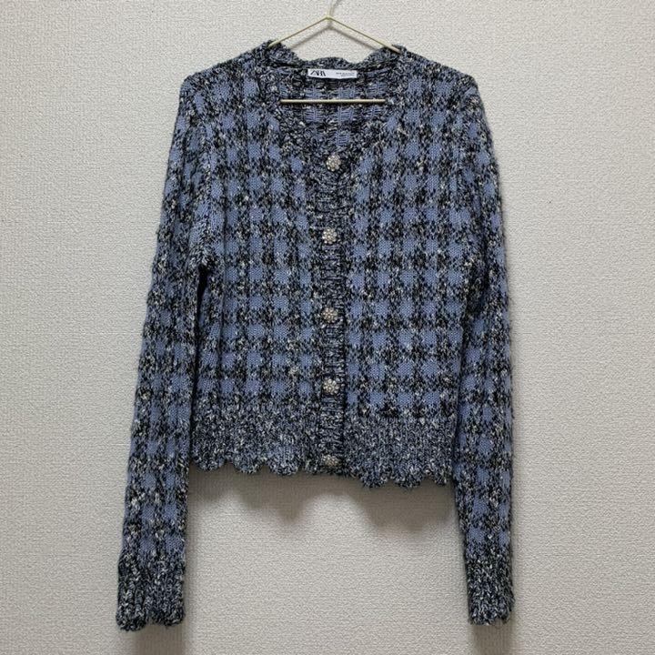 限定商品 スウェード チェック カーディガン 高見え 1zsSV-m70905361661 ZARA ザラ ブルー 最安値人気