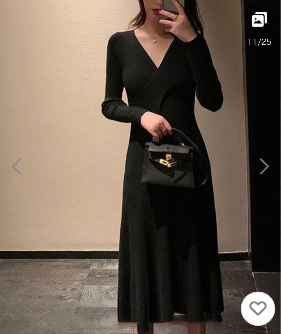 ブラックニットロングワンピース 綺麗め フォーマル 新品タグ付きワンピース