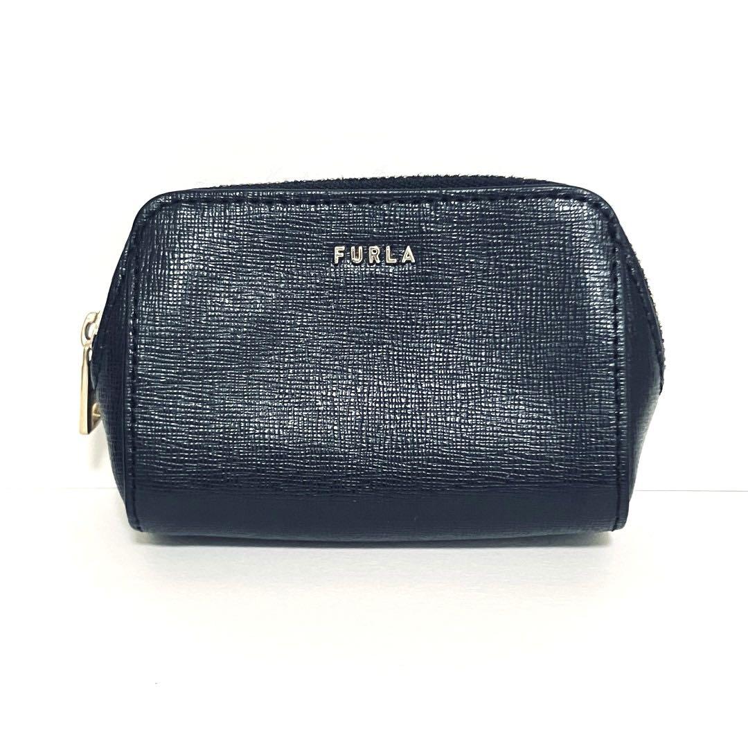 美品 FURLA 黒 レザーポーチ ゴールドファスナー - メルカリ