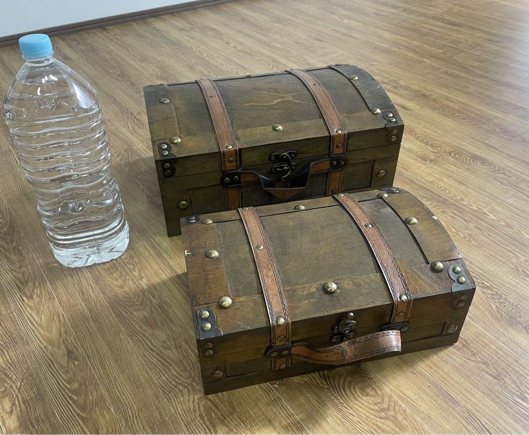 木箱 トランク型 収納 ボックス アンティーク 雑貨 レトロ 箱 小道具