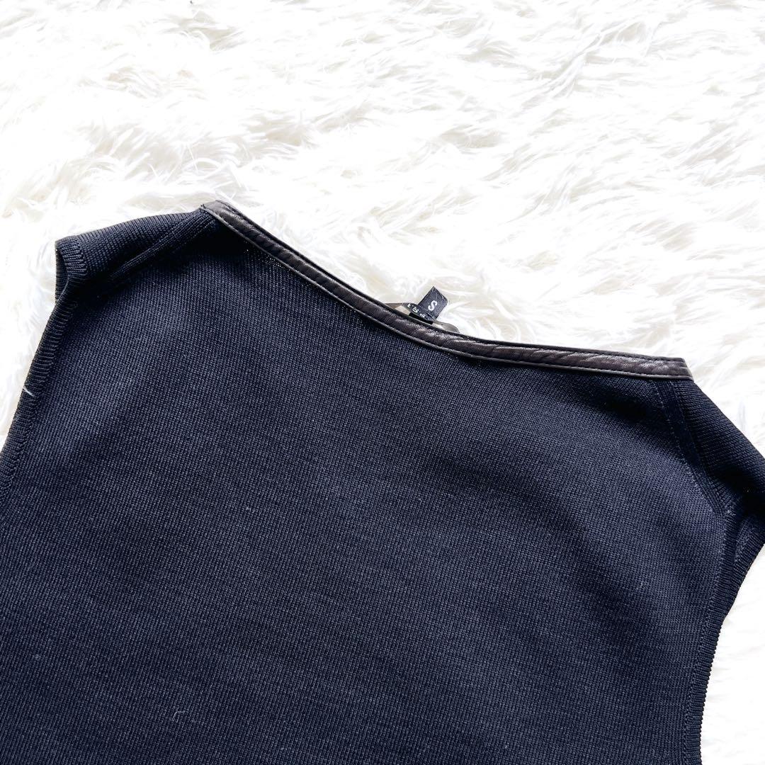 【良品】グッチ GUCCI トムフォード期 ニット ノースリーブ 無地 レザー