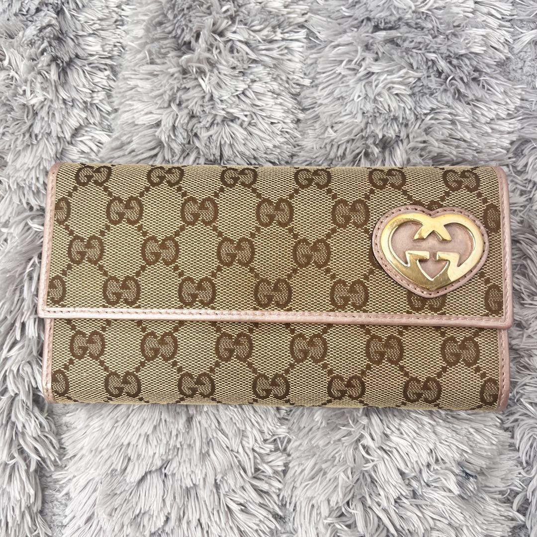 美品✨GUCCI ラブリーハート　GGキャンバス パールピンク　レディース