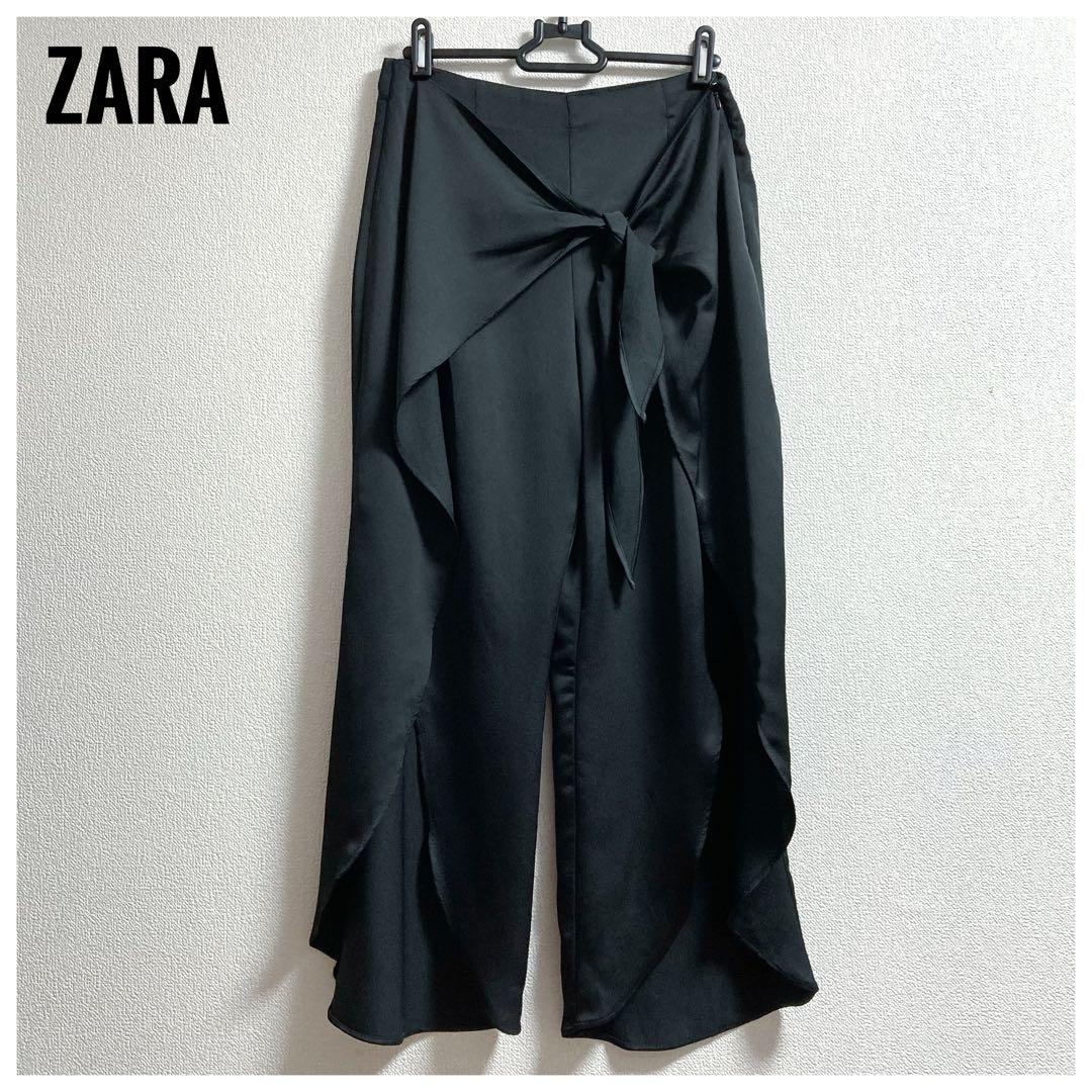 新品未使用 ZARA ワイドパンツ ガウチョ カジュアル サテン 黒 夏秋