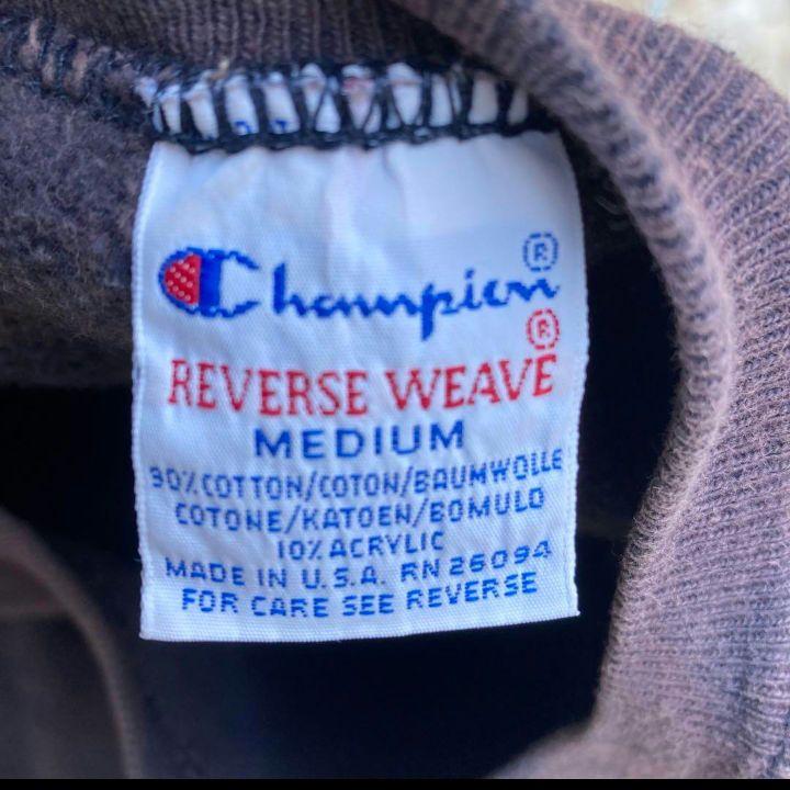 正規品販売！ マダラ模様]90s Champion ナス紺 リバースウィーブ 刺繍タグ トップス