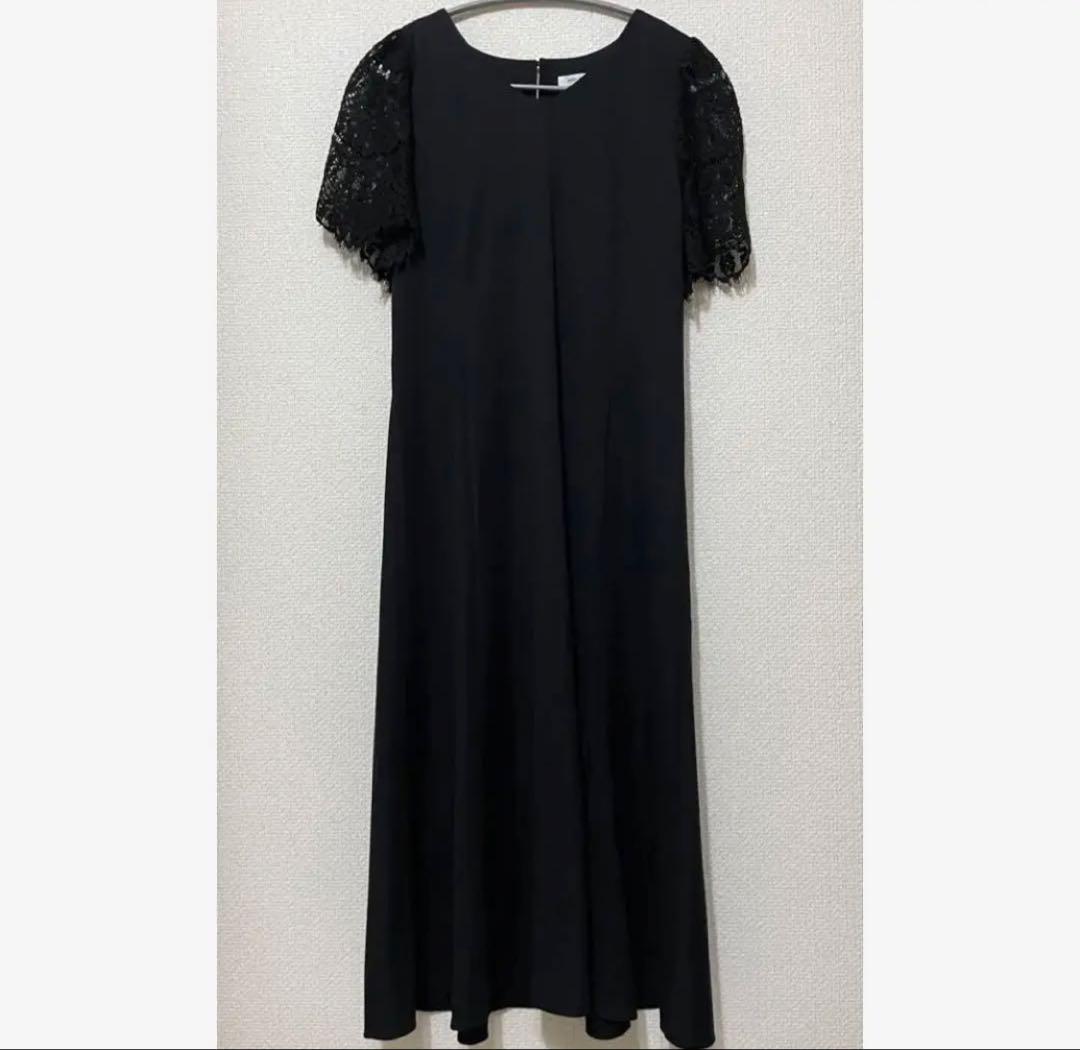 NOLLEY'S 半袖ワンピース　ブラック　袖レース　フォーマルドレス　結婚式 NOLLEY'S 半袖ワンピース ブラック 袖レース フォーマルドレス