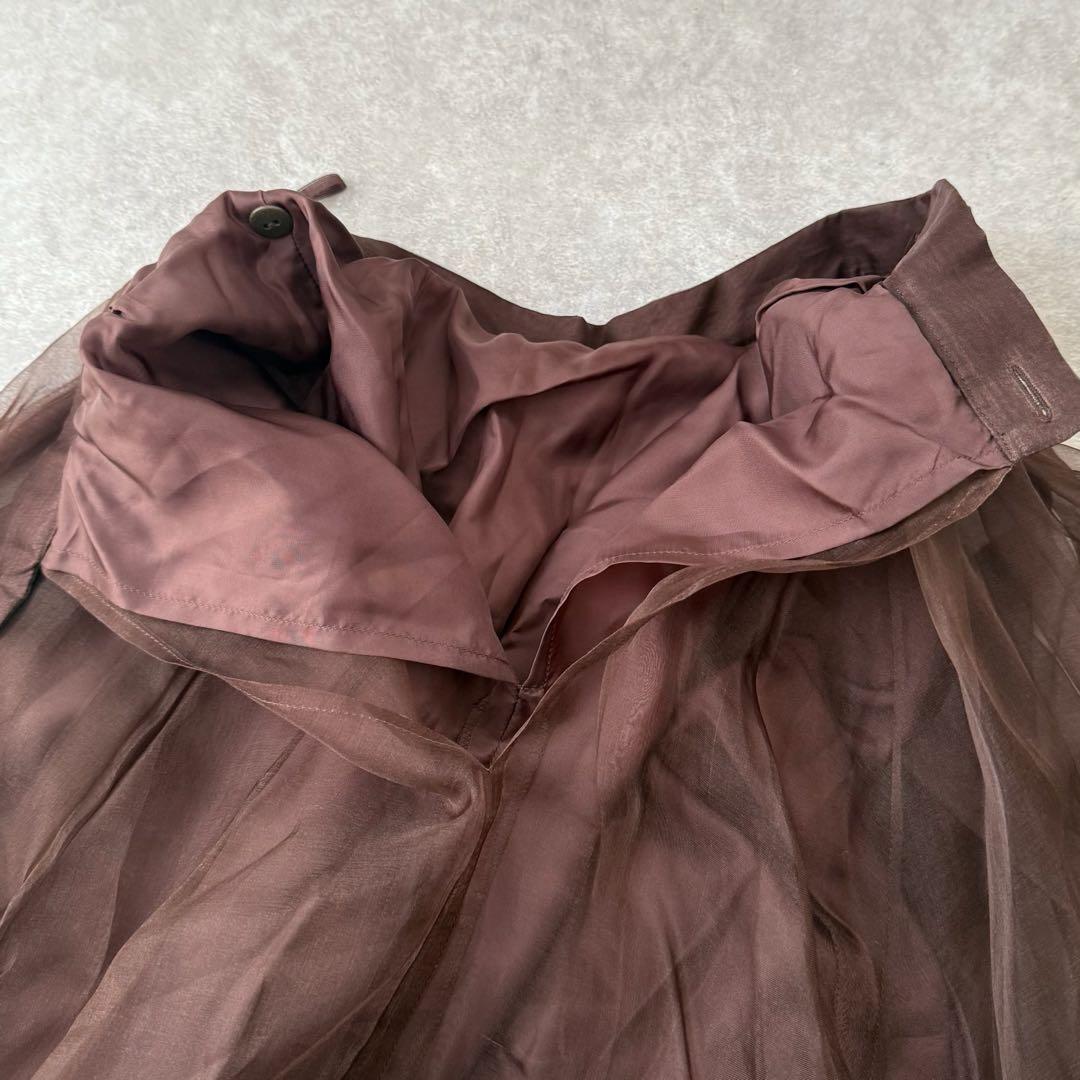 美品 ロングスカート用パニエ 裏地付き オーガンジー チュール 茶色 ブラウン