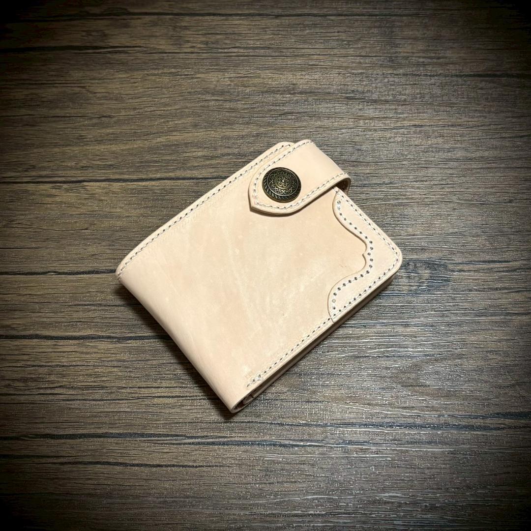 総手縫い メンズ財布 二つ折り 財布 ヌメ革 本革 ハンドメイド コンチョ