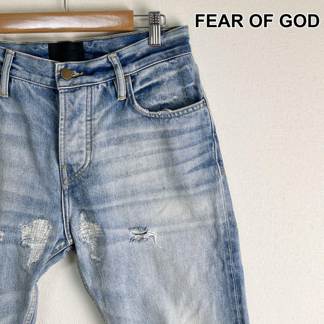 希少 FEAR OF GOD 7TH クラッシュ ダメージ加工デニムパンツ 美品