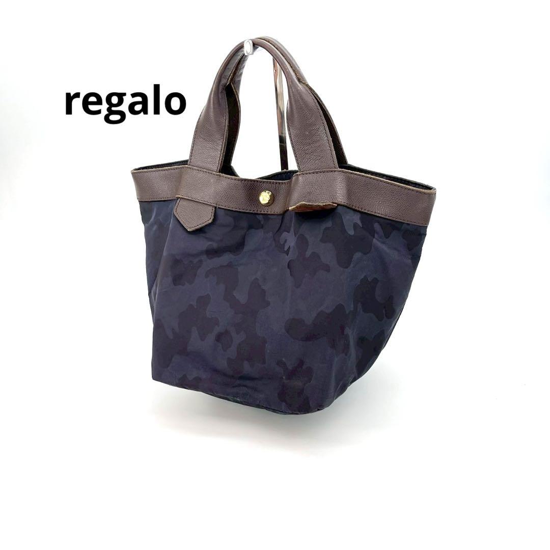 K◇美品　REGALO　レガロ　トートバッグ　ディマンシェネイビー REGALO レガロ 本革 牛革 レザー 塩縮加工 ナイロン 日本製