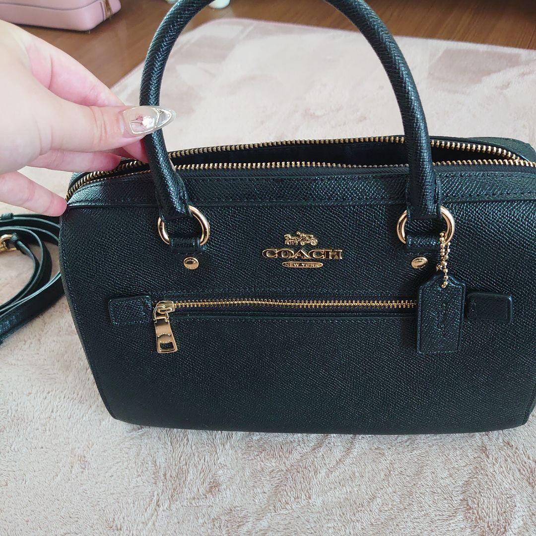 COACH ブラックレザーボストン ショルダーバッグ美品 - メルカリ