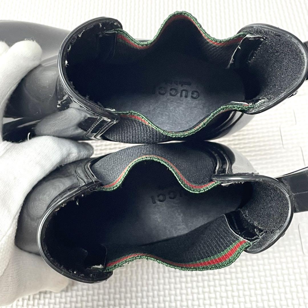 GUCCI グッチ　レインブーツ　長靴　サイドゴア　シェリーライン　ブラック 美品 グッチ レインブーツ 長靴 サイドゴア シェリーライン 光沢