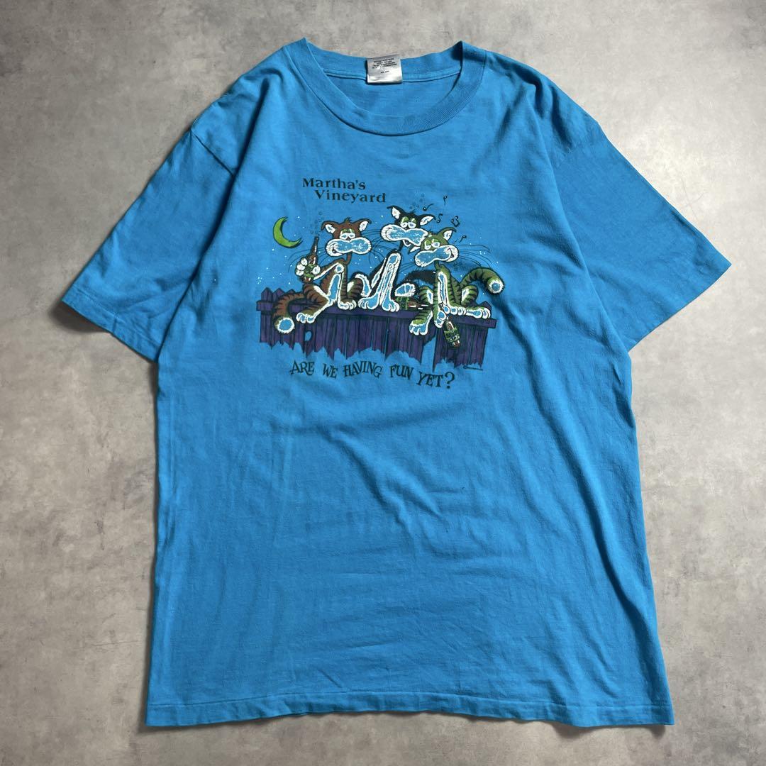 90s USA製 猫 おもしろプリント 両面 vintage T-shirt