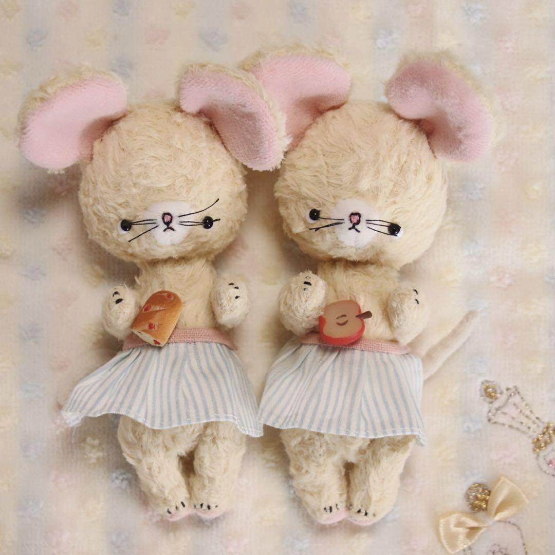 テディベア　ハンドメイド　作家　ネズミ いたずらねずみ（白） 約21cm／ テディベアタイプのネズミさんの