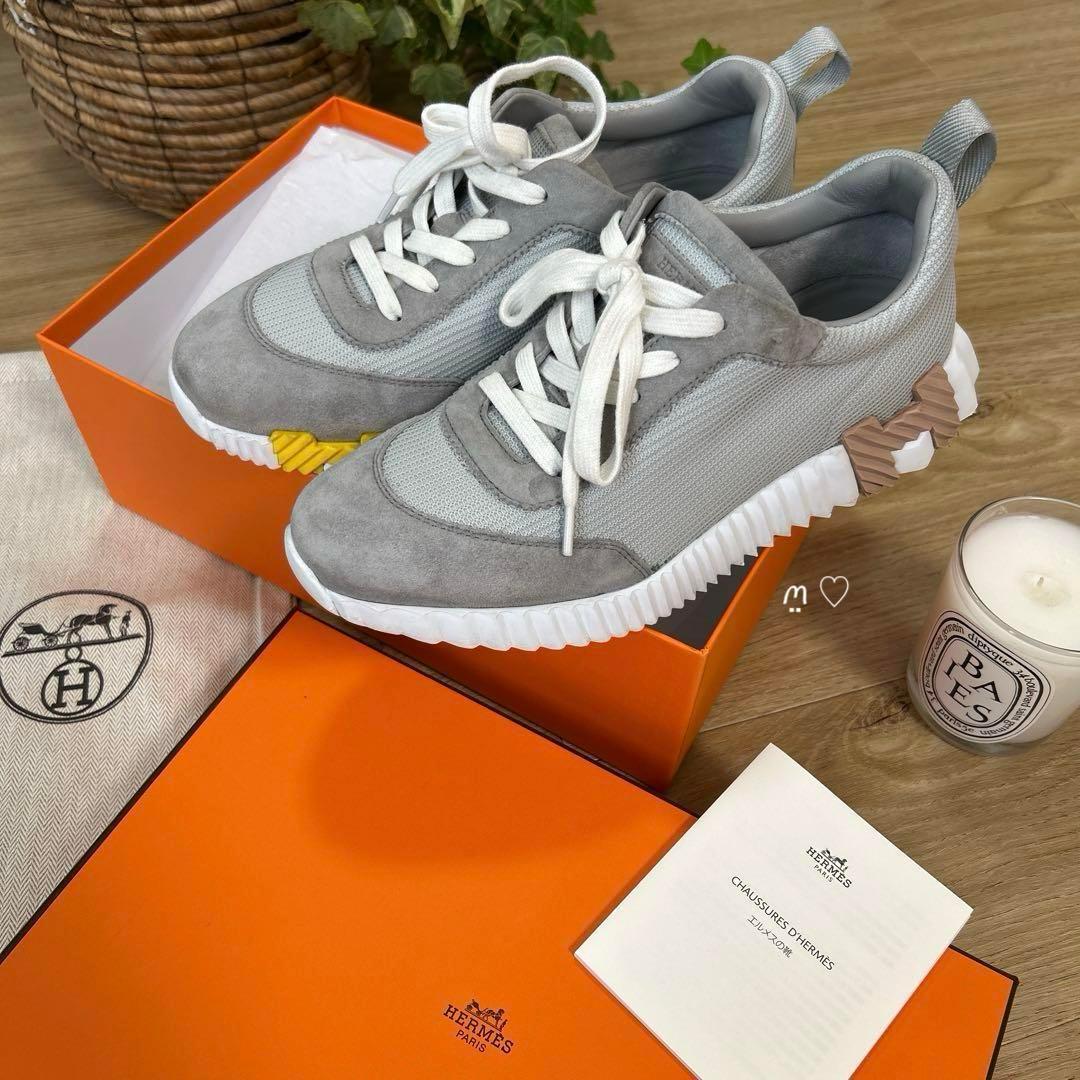 HERMESエルメス　バウンシングスニーカー　38　グリ・タンペランス　24.5