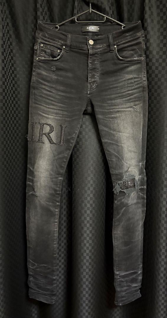 AMIRI CRYSTAL EMBELLISHED LOGO JEAN