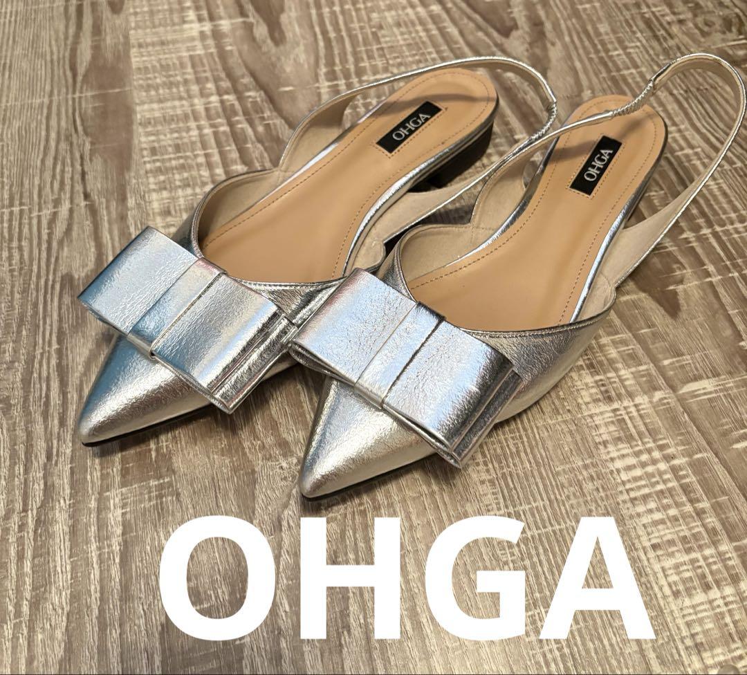 OHGA シルバー ポインテッドトゥ ミュール