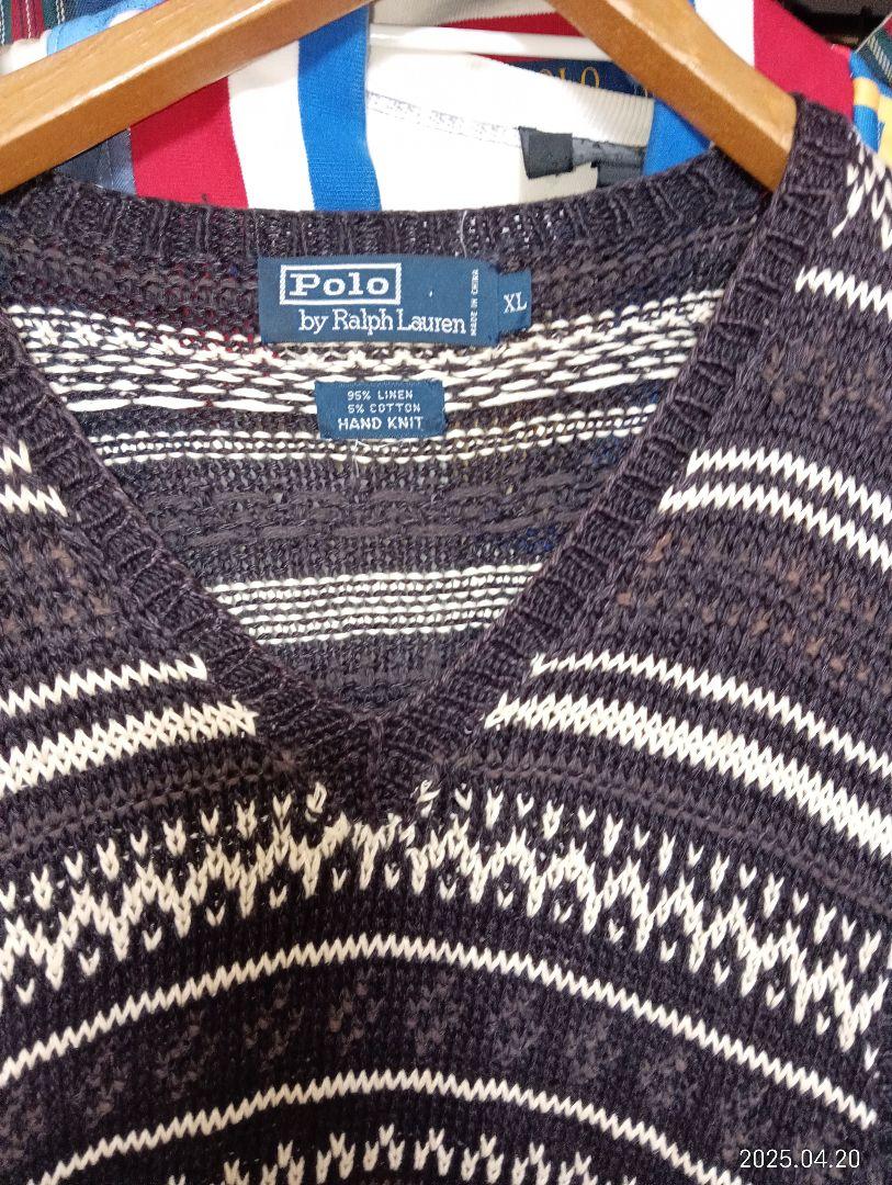 レアビンテージpoloラルフローレン民族柄ハンドニットベストXL