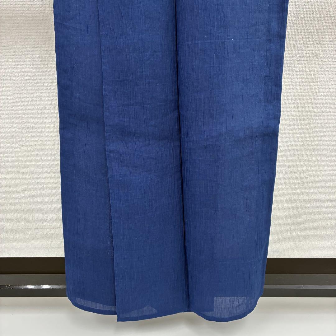 専用ページ小千谷縮み 本麻 夏着物 色無地 紺青色　着物 U-6328