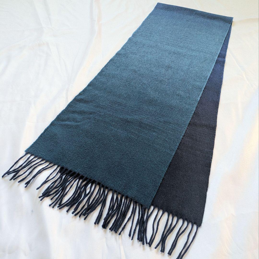 【美品】ポールスミス リバーシブル カシミヤ100% マフラー ストール 紺 緑
