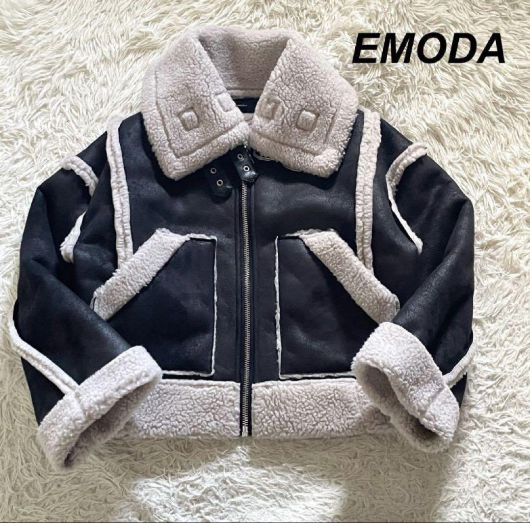 【美品】EMODA B3 フェイクレザー ムートンジャケット 黒